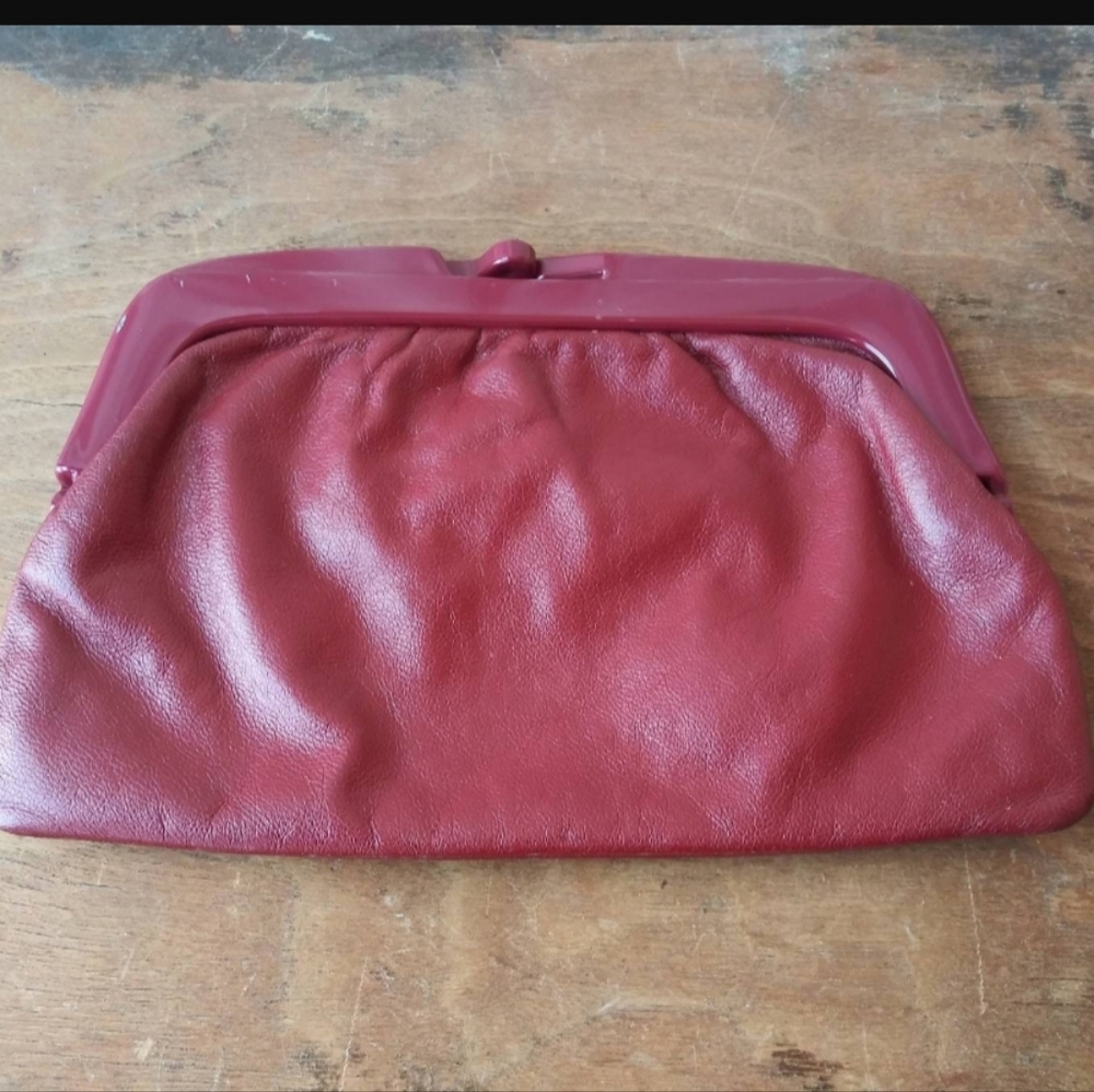 Vintage Burgundy Leather Clutch Bag